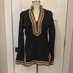 SOLD - Tory Burch Black Tunic with Tan Trim